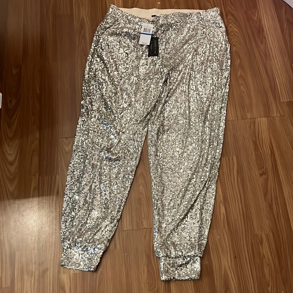 Champagne color, sequin jogger